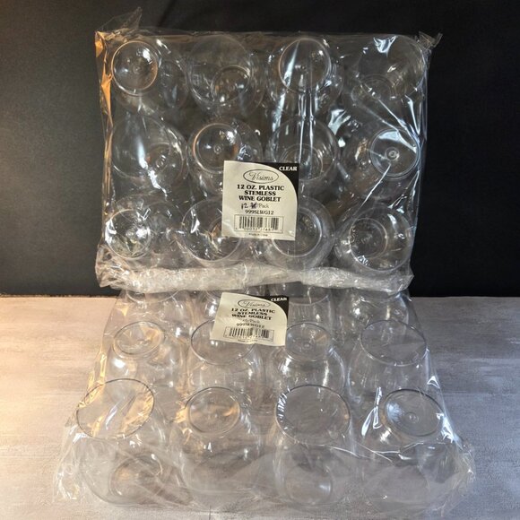 28 - 12 oz. Clear Plastic Stemless Wine Glass with Rolled Rim for Comfort - Picture 3 of 4